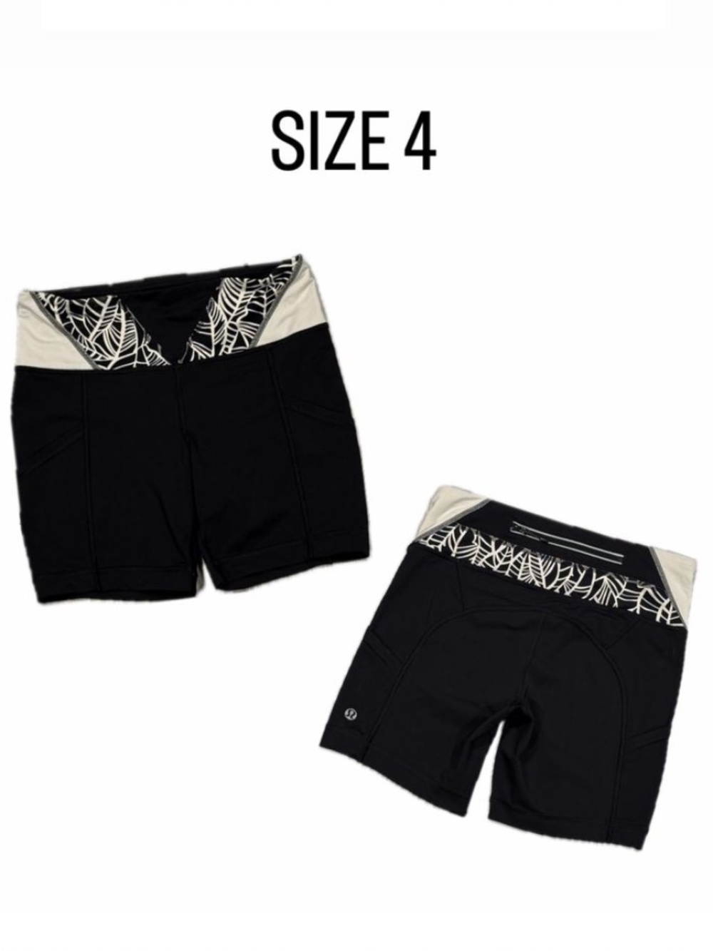 Lululemon Black & White Palm Print High-Rise Athletic Shorts - Size 4
